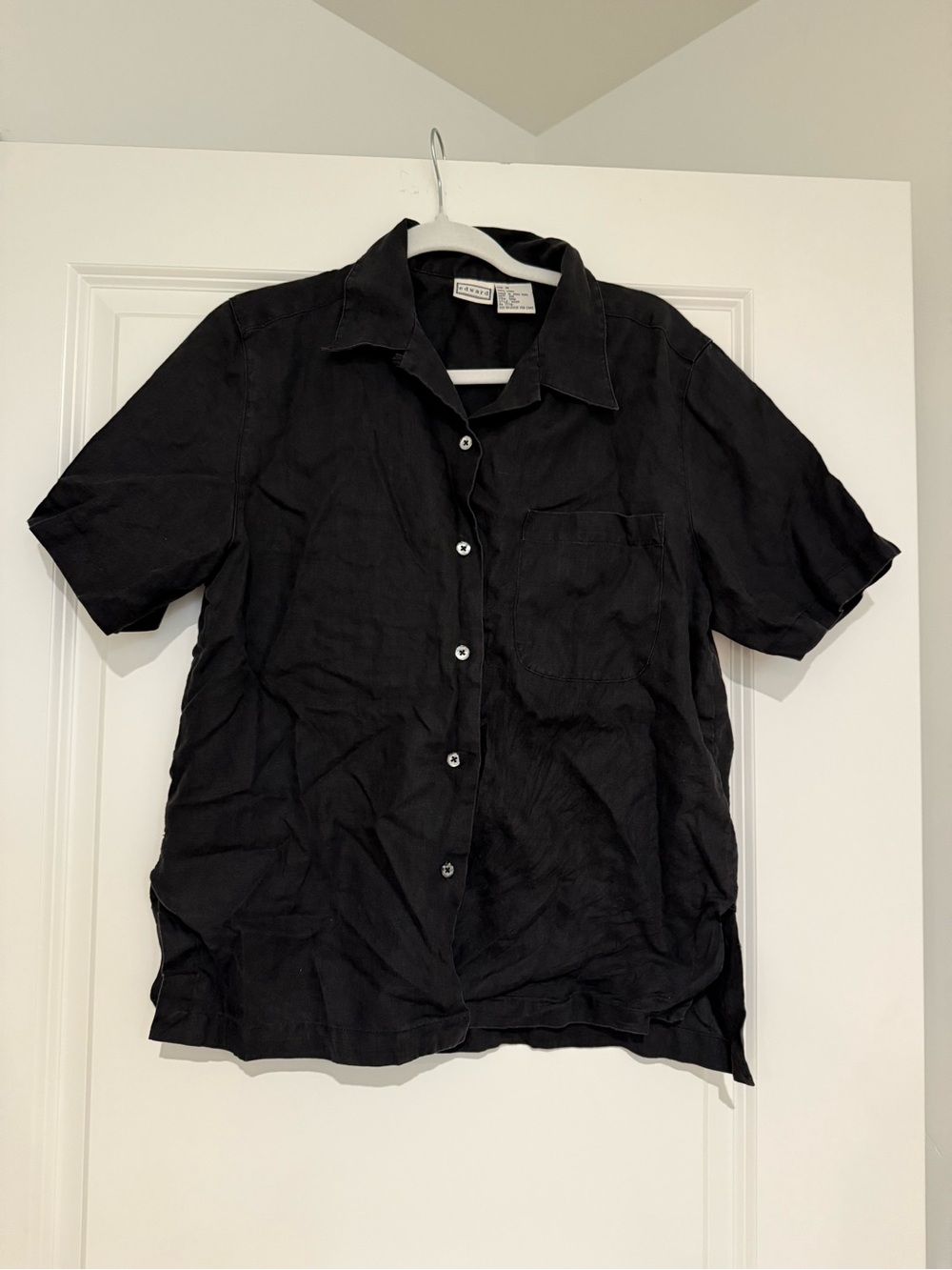 Edward men’s vintage linen button down shirt black size medium